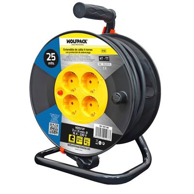 Industrial Extendable 4 Sockets 25 Meters 3 x 1.5 mm. with Overload Protection