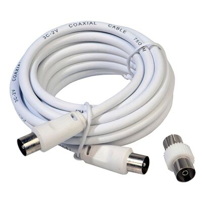 Male-Male TV Video Extension 3 meters / " 9.5 mm. With White Male-Female Adapter