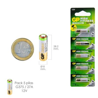 Alkalibatterie G375/ 27A 12 V. Quecksilberfrei (Blister 5 Stück)