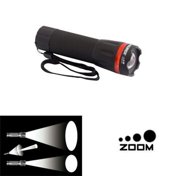 Lampe de poche LED à piles (3 AAA) 50 lumens avec poignée caoutchoutée et fonction zoom