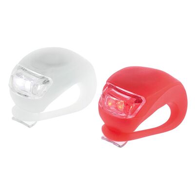 Taschenlampe / LED-Fahrradbeleuchtung, 2 + 2 LEDs, batteriebetrieben (2 CR2032), Silikongehäuse