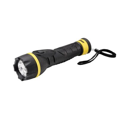 Lampe de poche LED en caoutchouc antidérapant à piles (2 AA) 55 lumens 1 watt. Protection IP44