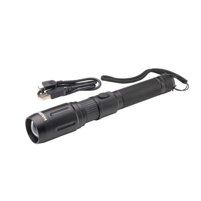 Handheld LED Flashlight with Rechargeable Battery with Powerbank Function (2.000 mAh) 500 Lumens (5 Watt.) With Zoom Function