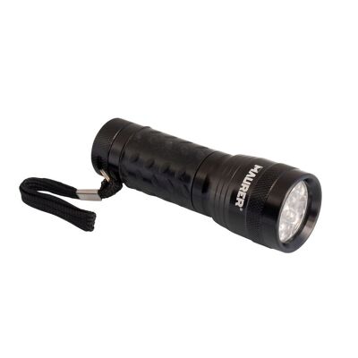 Handliche LED-Taschenlampe aus Aluminium, batteriebetrieben (3 AAA), 55 Lumen, 14 LEDs, gummierter Griff (Display 12 Stück)