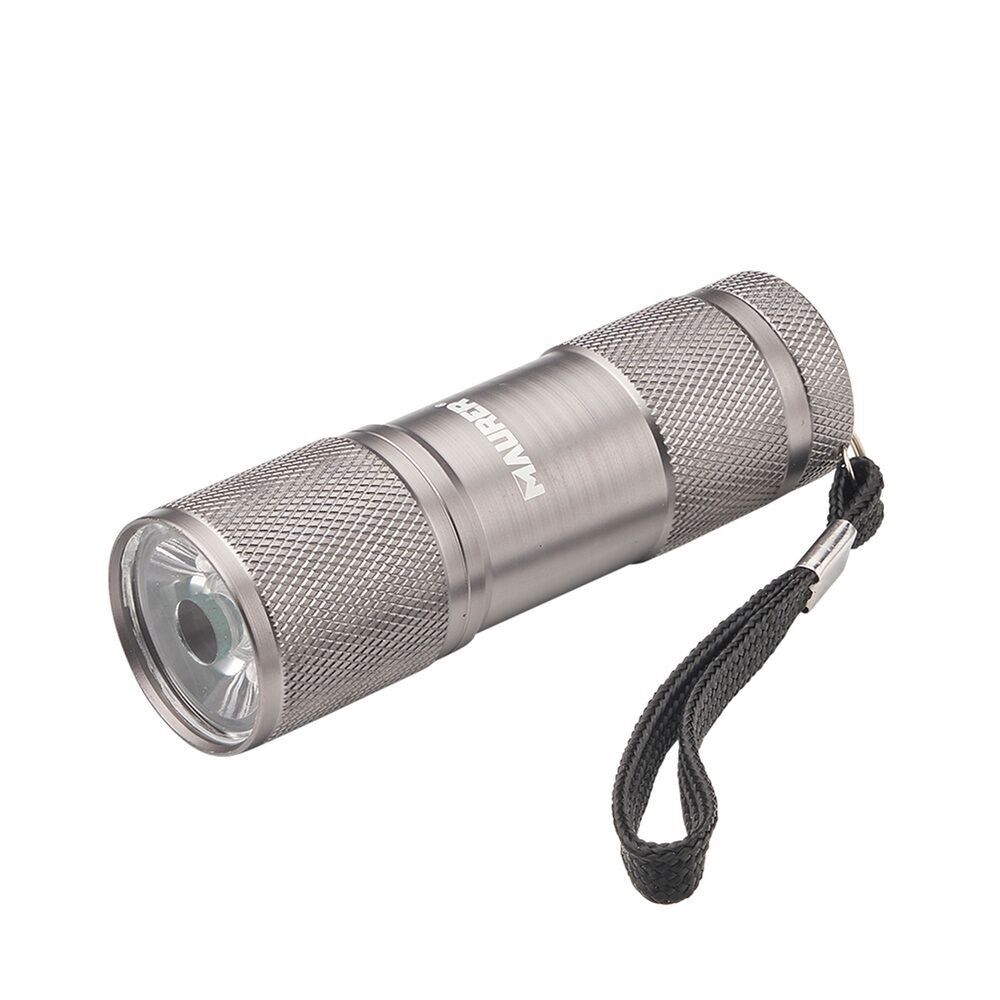 Lampe de poche LED portative en aluminium, alimentée par piles (1 AAA), 90 lumens, 1 LED, poignée cannelée