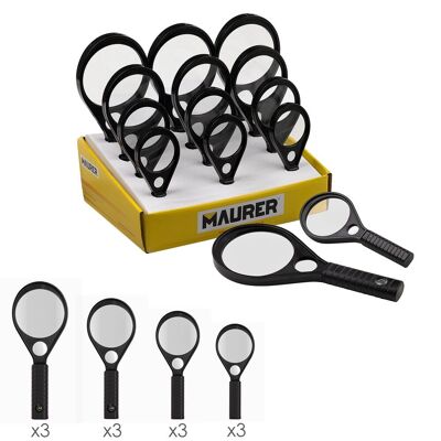 Magnifying glass display 12 pieces Lens "50, 60, 70, 85 mm.