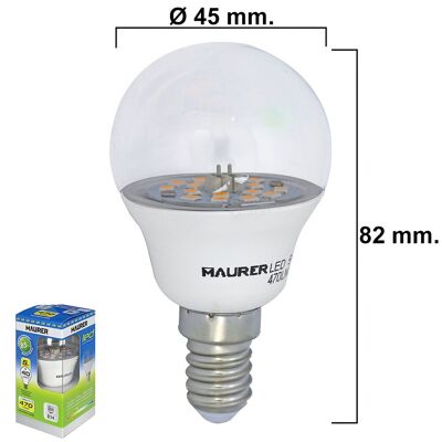 Transparent Spherical LED Bulb E14 Thread 5 W.  40W  470 lumens.  Warm light. ( 3000Â°K).