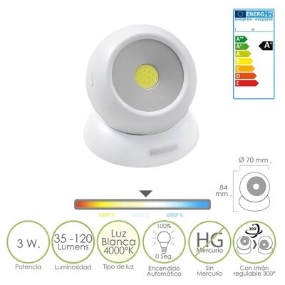 Sphere Wardrobe LED Flashlight Battery Operated (3 AAA) 120 Lumens Adjustable 300º With Magnet and Adhesive.