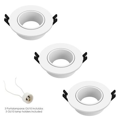 Adjustable Recessed Spotlight Ring With Lamp Holder For GU10 "Bulbs 90 x 29 mm.  Built-in light bulb. Pack of 3 units
