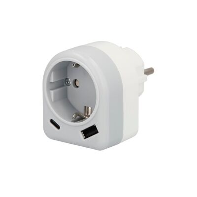 Schuko Plug / Adapter With 2 Outlets, USB A / C.  Maximum power 3680 W. Mobile Charger, 2 Outlet Charger, Mobile Adapter