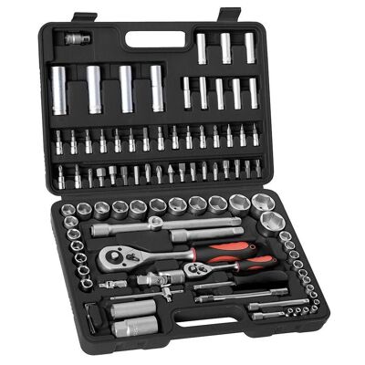 Complete Socket Wrench Set, 94 Piece Kit, 1/4"-1/2", Target Vanadium Steel, With Carrying Case