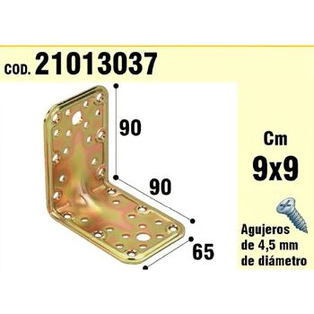 Support d'angle en bois 65x90x90 mm. Épaisseur 2,5 mm.