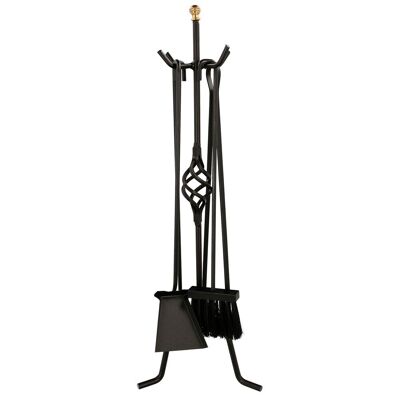 Forged Pokers Set 5 Pieces 25x71, 5 (Ht.)cm.  Support, Brush, Dustpan, Poker and Tweezers. Wrought Iron