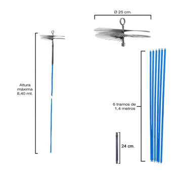 Kit Brosse Ramoneur Cheminées 8, 4 mètres x 250 mm. Diamètre.