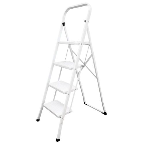 Escalera Domestica Acero 4 Peldaños,  Escalerilla Blanca