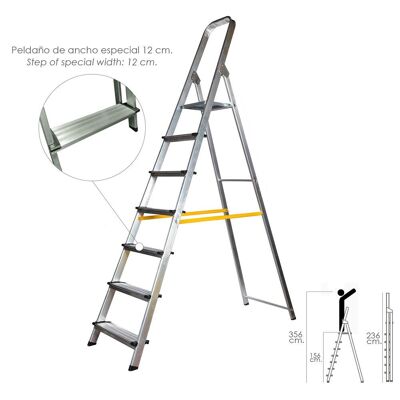 Professional Aluminum Domestic Ladder 7 Steps 12 cm Thickness.