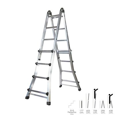 Aluminum Telescopic Ladder 6+6 Steps Profile 67 mm.