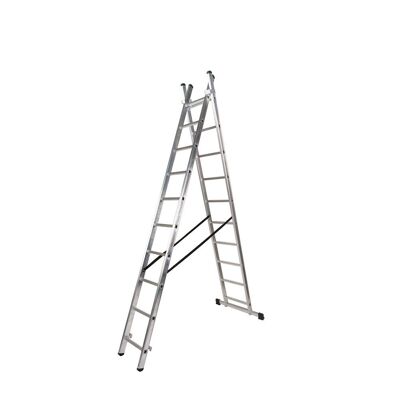 Aluminum Ladder 2 Sections 10+10 Steps. Foldable, Non-slip, Resistant