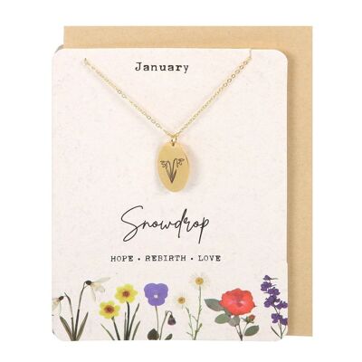 Januar-Schneeglöckchen-Geburtsblumen-Halskettenkarte