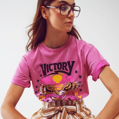 Camiseta con Texto Victory en Rosa