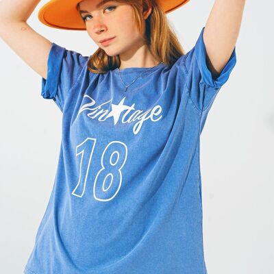 T-Shirt with Vintage 18 Text in Blue