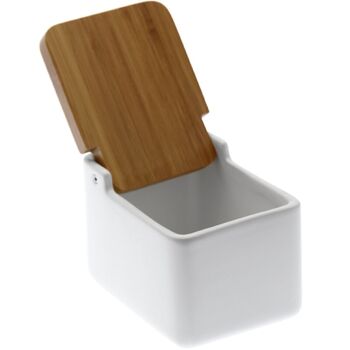 SALIÈRE EN CÉRAMIQUE BLANCHE COUVERCLE EN BOIS CUL87611 2