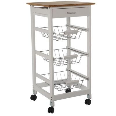 WOODEN KITCHEN TROLLEY WITH 3 BASKETS AND DRAWER WHITE/NATURAL CUL83819