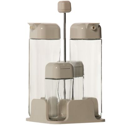 SET VINAGRERAS 4-P CRISTAL C/SOPORTE ACRÍLICO BLANCO CUL82866