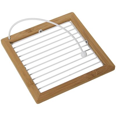 PORTE-SERVIETTES EN MÉTAL BLANC AVEC CADRE EN BOIS CUL82858