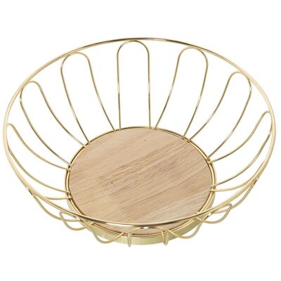 GOLDEN METAL FRUIT BOWL WITH WOODEN BASE CUL82848