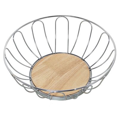 CHROME METAL FRUIT BOWL WITH WOODEN BASE CUL82847