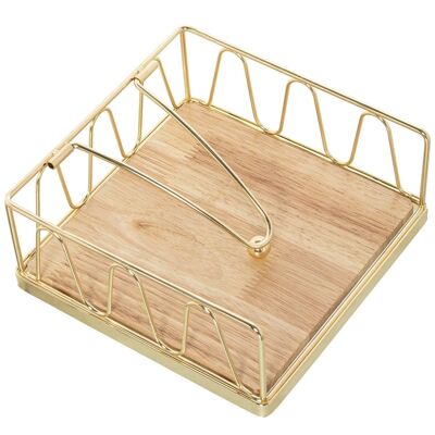 GOLD METAL NAPKIN HOLDER WITH WOODEN BASE CUL82846