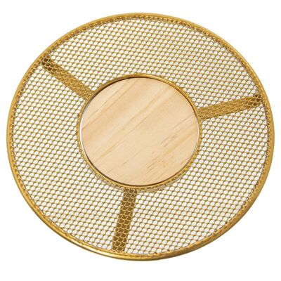 METAL TABLETOP WITH GOLDEN GRID W/WOODEN CENTER CUL82839