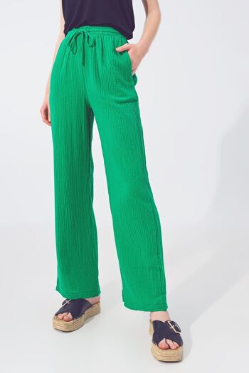 Pantalon ample texturé en vert 1