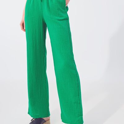 Textured Loose Fit Pants in Green