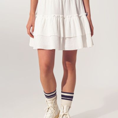 Textured Ruffle Mini Skirt in White