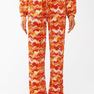 Textured Straight Leg Pants in Abstract Print