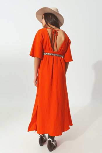 Robe longue texturée à col en V en orange 2
