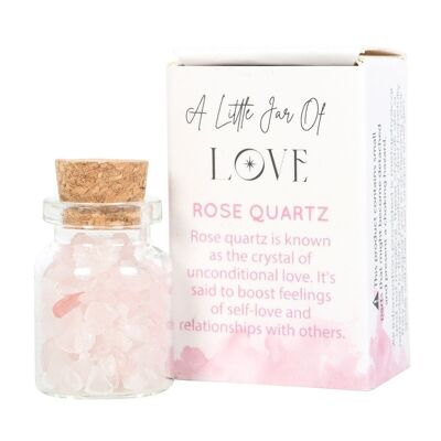 Jar of Love Rosenquarzkristall in einer Streichholzschachtel