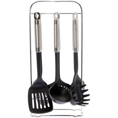 SET 6 USTENSILES DE CUISINE NYLON/ACIER AVEC SUPPORT:19X12X41 CM P CUL81995