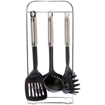 SET 6 USTENSILES DE CUISINE NYLON/ACIER AVEC SUPPORT:19X12X41 CM P CUL81995 1