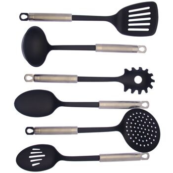 SET 6 USTENSILES DE CUISINE NYLON/ACIER AVEC SUPPORT:19X12X41 CM P CUL81995 3