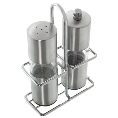 SET SALERO+PIMENTERO ACERO INOX/ACRILICO C/SOPORTE METAL CR CUL81285