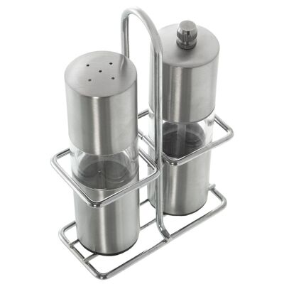 STAINLESS STEEL/ACRYLIC SALT+PEPPER SHAKER SET WITH METAL SUPPORT CR CUL81285
