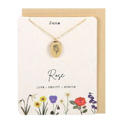 Juni-Rosen-Geburtsblumen-Halskettenkarte