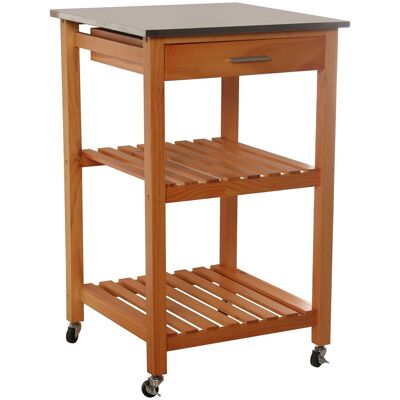 KITCHEN TROLLEY WITH DRAWER AND 2 WOODEN SHELVES STAINLESS STEEL LID. CUL80797