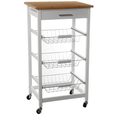 KITCHEN TROLLEY WITH 3 BASKETS AND PINE WOOD DRAWER-TOP:BAMBOO CUL80796