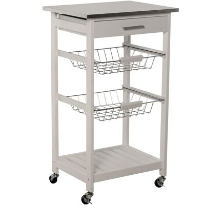 KITCHEN TROLLEY WITH 2 BASKETS, WHITE WOODEN BALDAY DRAWER-ACE LID CUL80795