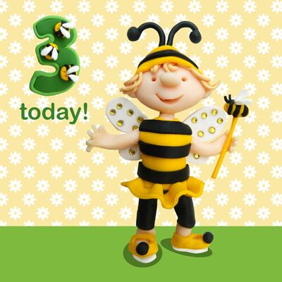 Girl age 3 - bumblebee - child's age birthday card