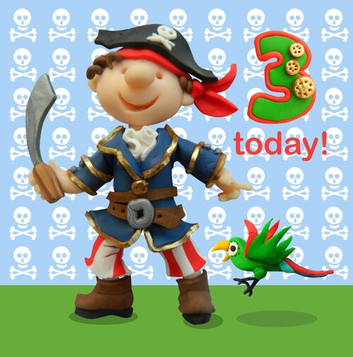 Boy age 3 - pirate - child's age birthday card